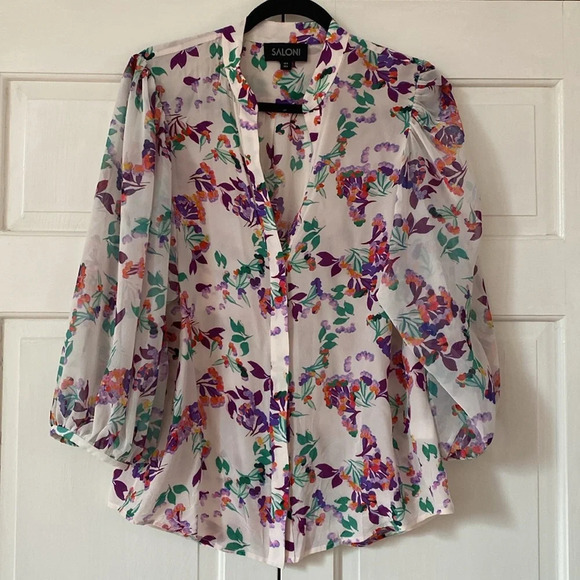 Saloni Chloe Floral Silk Button-Up Blouse‎ - Picture 5 of 10